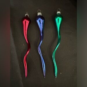 Vintage West Germany Glass Squiggly Teardrop
Christmas Tree Ornaments Set of 3